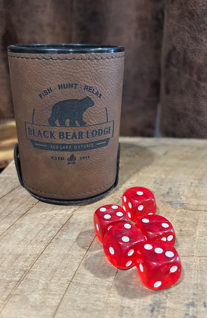 Dark Brown Laserable Leatherette Dice Cup with 5 Dice