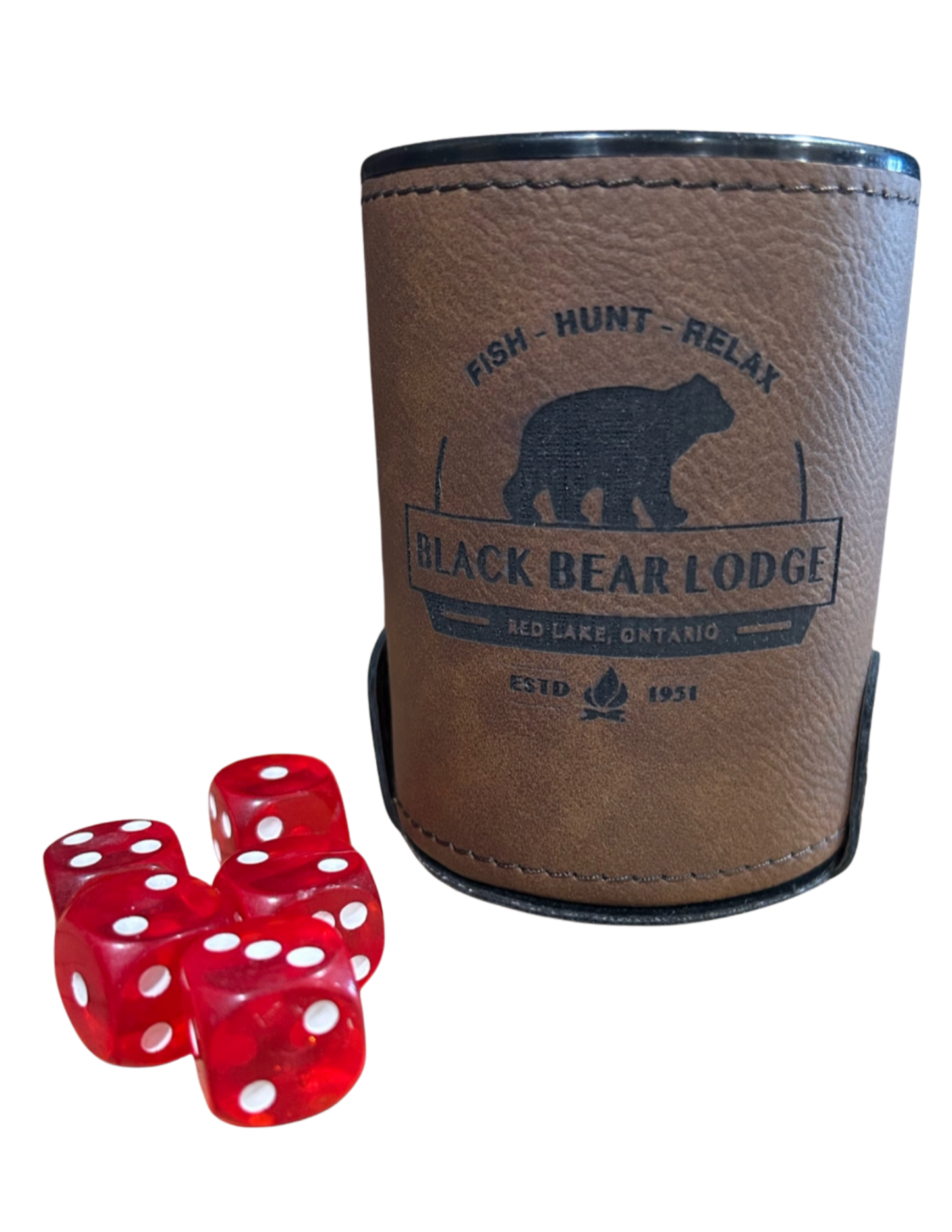 Dark Brown Laserable Leatherette Dice Cup with 5 Dice