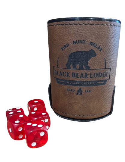 Dark Brown Laserable Leatherette Dice Cup with 5 Dice