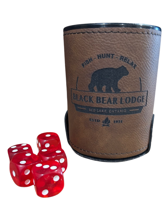 Dark Brown Laserable Leatherette Dice Cup with 5 Dice